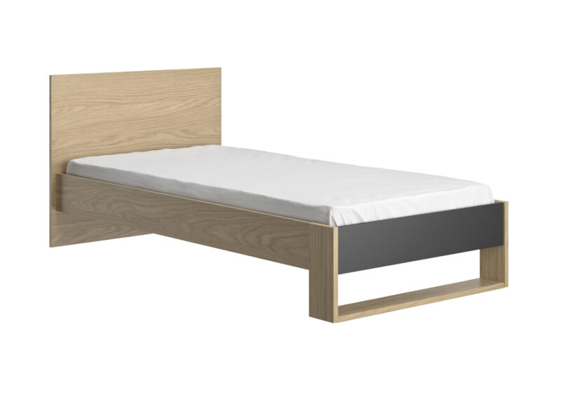 Nael κρεβάτι μονό 100x195x80εκ. (  για στρώμα 90x200εκ. ) Rookwood Oak / Μαύρο