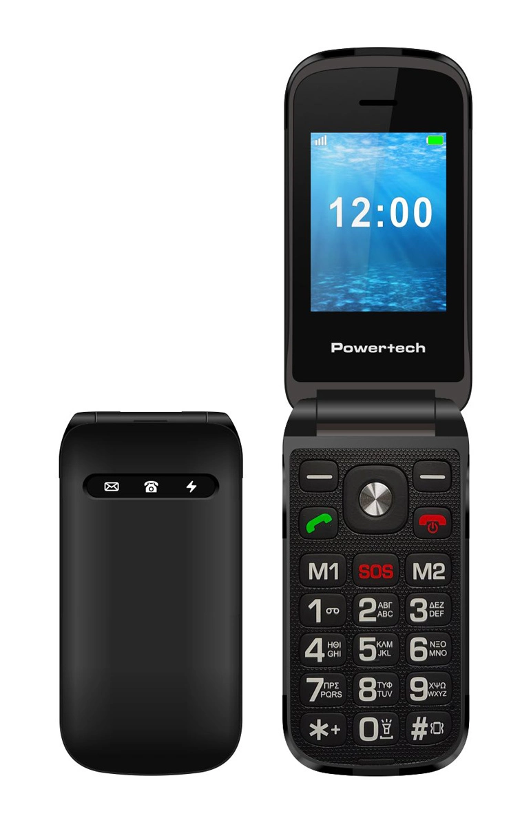 PTM-38 (1) POWERTECH κινητό τηλέφωνο Milly Flip, 2.4", dual SIM, πλήκτρο SOS, μαύρο
