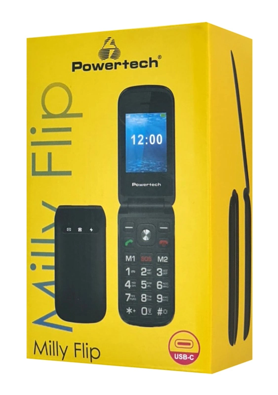 PTM-38-3 POWERTECH κινητό τηλέφωνο Milly Flip, 2.4", dual SIM, πλήκτρο SOS, μαύρο
