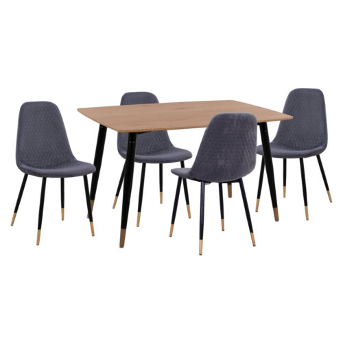 ΣΕΤ ΤΡΑΠΕΖΑΡΙΑΣ 5ΤΜΧ ALIZA HM11196.01 MDF TOP-ΒΕΛΟΥΔΟ ΓΚΡΙ & ΜΕΤΑΛΛΟ ΜΑΥΡΟ