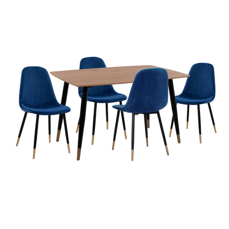 set-trapezarias-5tmch-fb91119608-mdf-top ΣΕΤ ΤΡΑΠΕΖΑΡΙΑΣ 5ΤΜΧ ALIZA HM11196.08 MDF TOP-ΒΕΛΟΥΔΟ ΜΠΛΕ & ΜΕΤΑΛΛΟ ΜΑΥΡΟ