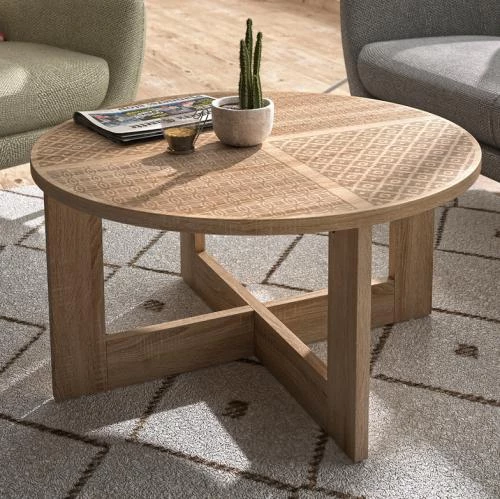 Στρογγυλό Τραπεζάκι Σαλονιού Tika Ξύλινο Sonoma Μ82xΠ82xΥ42εκ.