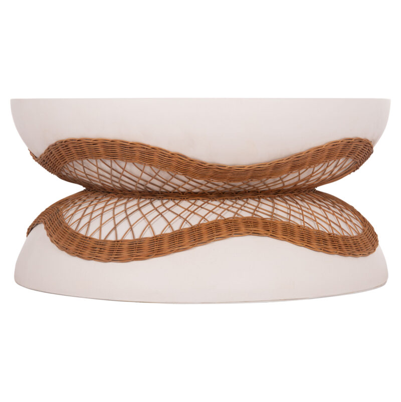 ΤΡΑΠΕΖΙ ΣΑΛΟΝΙΟΥ ANNA HM18157.02 FIBER CEMENT ΛΕΥΚΟ-ΦΥΣΙΚΟ RATTAN--Φ92x44.5Υεκ