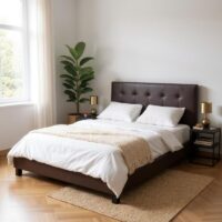 Κρεβάτι Sissy Megapap από τεχνόδερμα χρώμα καφέ 160x200εκ.