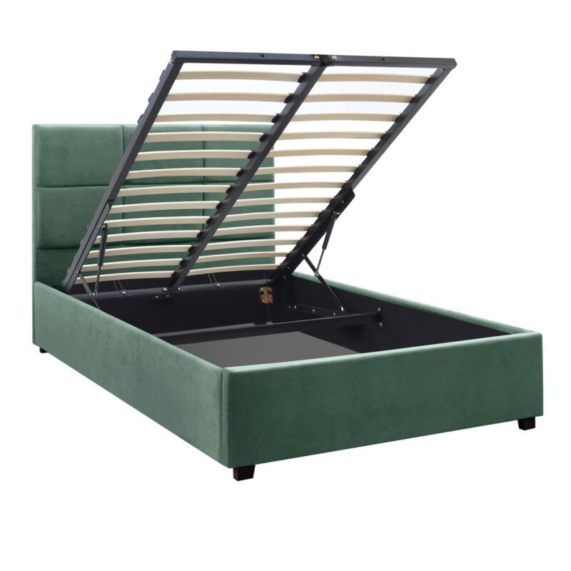 Κρεβάτι Kingston Megapap βελούδινο με αποθηκευτικό χώρο χρώμα κυπαρισσί 120x200εκ.