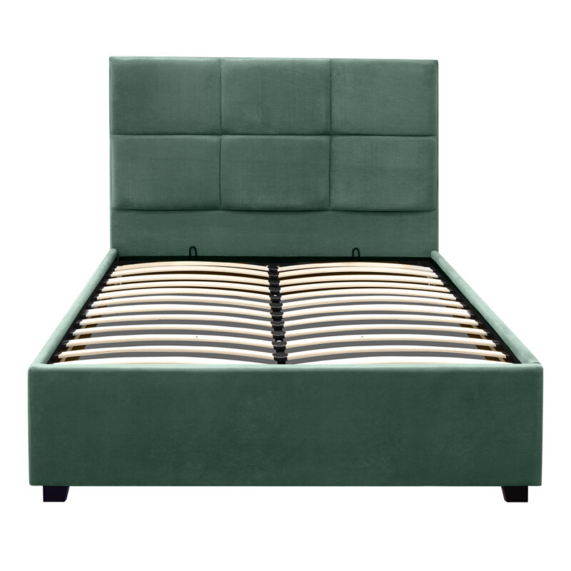 Κρεβάτι Kingston Megapap βελούδινο με αποθηκευτικό χώρο χρώμα κυπαρισσί 120x200εκ.