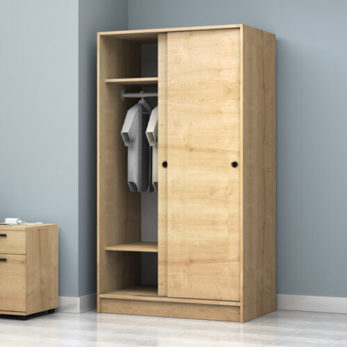 GP028-01382-1 Ντουλάπα ρούχων Regio Megapap δίφυλλη συρόμενη χρώμα φυσικό οξιάς 100x60x181εκ.