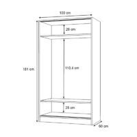 GP028-01382-4 Ντουλάπα ρούχων Regio Megapap δίφυλλη συρόμενη χρώμα φυσικό οξιάς 100x60x181εκ.