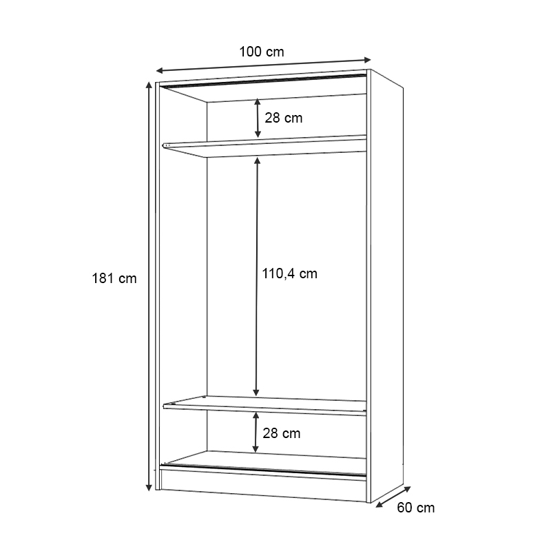 GP028-01382-4 Ντουλάπα ρούχων Regio Megapap δίφυλλη συρόμενη χρώμα φυσικό οξιάς 100x60x181εκ.