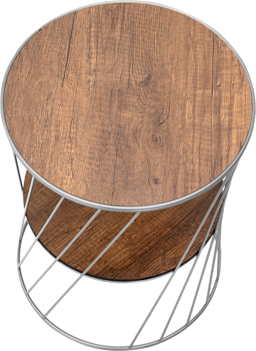 Τραπεζάκι βοηθητικό Jaspin Megapap μεταλλικό - Mdf χρώμα ασημί - καρυδί 32x32x44εκ.