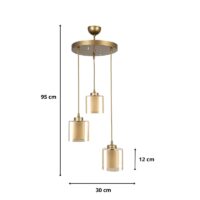 Φωτιστικό οροφής Kenedy Megapap E27 μεταλλικό - γυάλινο τρίφωτο χρώμα χρυσό Ø30x95εκ.