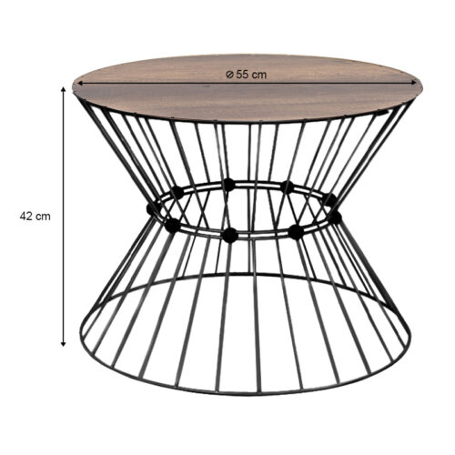 GP030-01423-1 Τραπεζάκι σαλονιού Girene Megapap μεταλλικό - Mdf χρώμα μαύρο - καρυδί Ø55x42εκ.