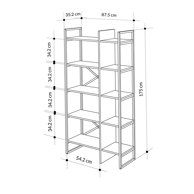 GP037-02291-3 Βιβλιοθήκη Detroit Megapap χρώμα sapphire oak - silky black 87,5x35,2x175εκ.