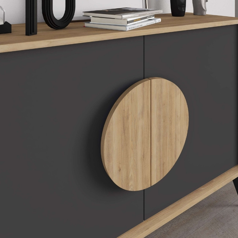 GP037-02551-3 Μπουφές Gora Megapap χρώμα sapphire oak - silky black 110x40x82εκ.