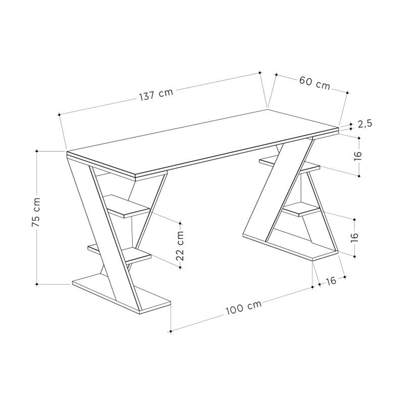 Γραφείο εργασίας Papillon Megapap χρώμα ανθρακί - λευκό 137x60x75εκ