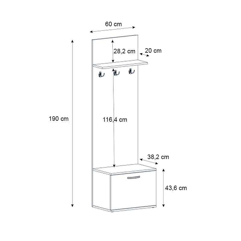 Έπιπλο εισόδου Track Megapap χρώμα καρυδί 60x38,2x190εκ.