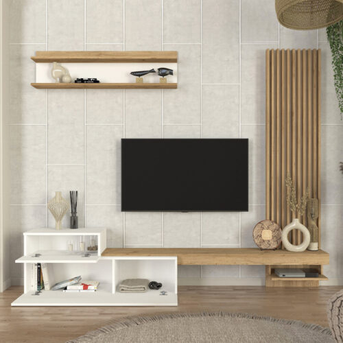 Σύνθεση τηλεόρασης Dumont Megapap χρώμα λευκό - sepet oak 240x36,8x200εκ.