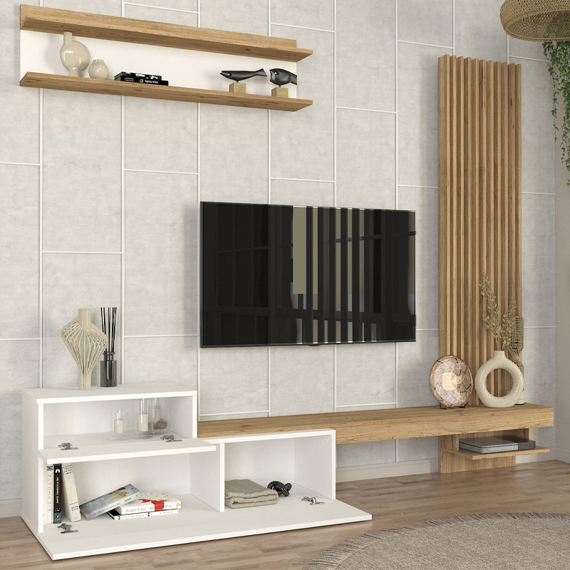 Σύνθεση τηλεόρασης Dumont Megapap χρώμα λευκό - sepet oak 240x36,8x200εκ.