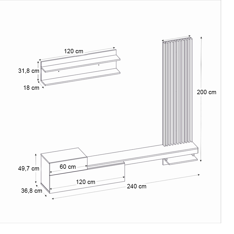 Σύνθεση τηλεόρασης Dumont Megapap χρώμα λευκό - sepet oak 240x36,8x200εκ.