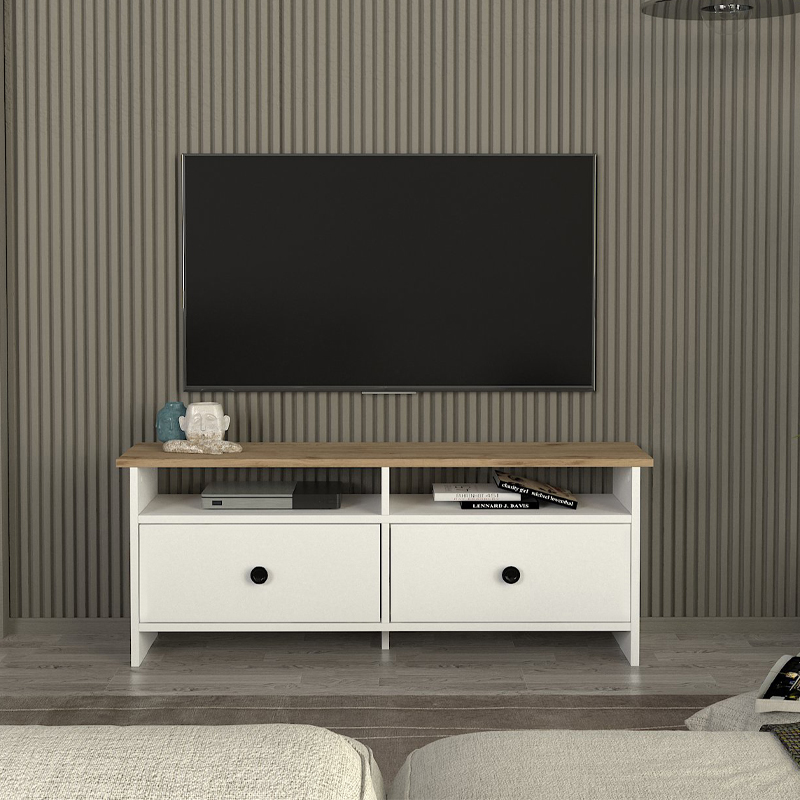 Έπιπλο τηλεόρασης Gradias Megapap χρώμα λευκό - sapphire oak 120x29,6x46,8εκ.