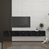 Έπιπλο τηλεόρασης επιτοίχιο Espanse Megapap χρώμα μαύρο εφέ μαρμάρου 241,8x31,7x30εκ.