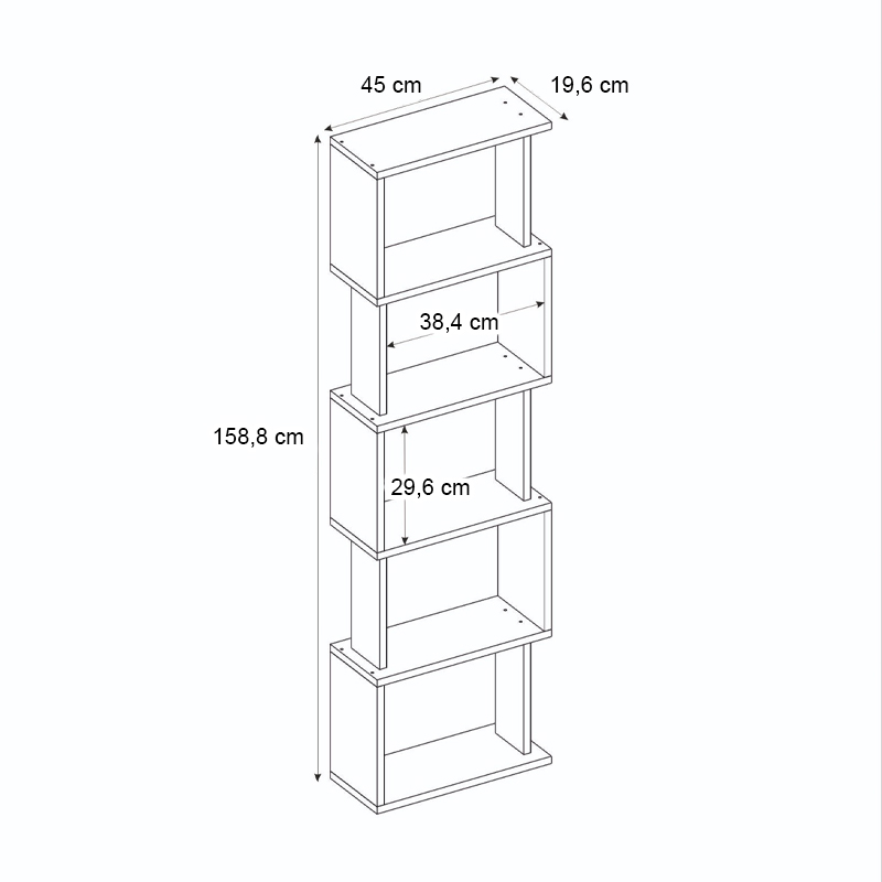 Βιβλιοθήκη Alvina Megapap χρώμα μαύρο 45x19,6x158,8εκ.