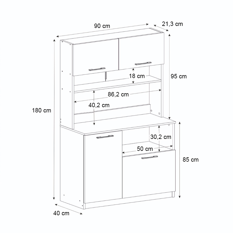 GP042-03331-6 Έπιπλο κουζίνας Tuco 2 Megapap χρώμα λευκό 90x40x180εκ.