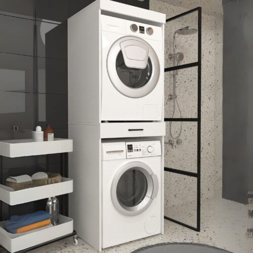 Έπιπλο πλυντηρίου - στεγνωτηρίου Fika Megapap χρώμα λευκό 67x61,8x198,5εκ.