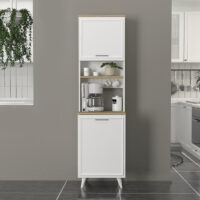 Έπιπλο κουζίνας Potter 1 Megapap χρώμα λευκό - rota oak 53,4x39,6x196,1εκ.