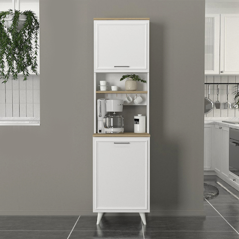 Έπιπλο κουζίνας Potter 1 Megapap χρώμα λευκό - rota oak 53,4x39,6x196,1εκ.