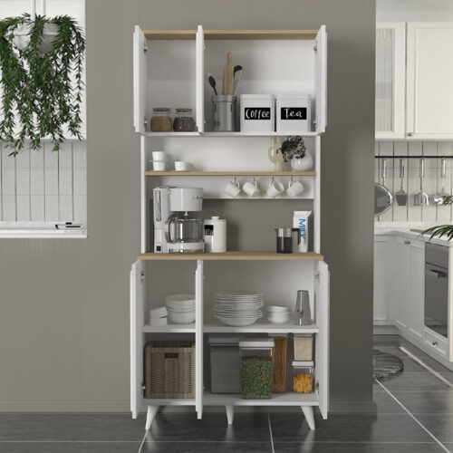 Έπιπλο κουζίνας Potter 3 Megapap χρώμα λευκό - rota oak 90x40x196,1εκ.