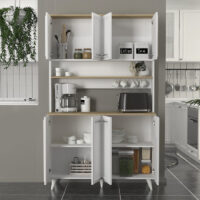 Έπιπλο κουζίνας Potter 4 Megapap χρώμα λευκό - rota oak 120x40x196,1εκ.