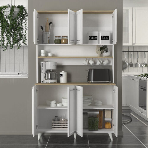 Έπιπλο κουζίνας Potter 4 Megapap χρώμα λευκό - rota oak 120x40x196,1εκ.