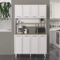 Έπιπλο κουζίνας Potter 4 Megapap χρώμα λευκό - rota oak 120x40x196,1εκ.