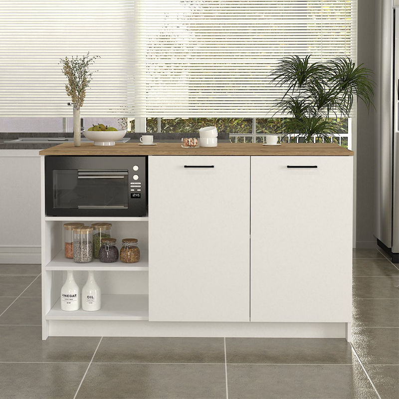 Τραπέζι - Πάγκος κουζίνας Peres Megapap χρώμα λευκό - sepet oak 150x70x91,8εκ.