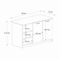 Τραπέζι - Πάγκος κουζίνας Peres Megapap χρώμα λευκό - sepet oak 150x70x91,8εκ.