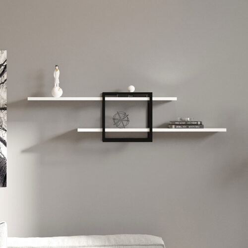 Ραφιέρα τοίχου Mone Megapap χρώμα λευκό - μαύρο 120x18x30εκ.