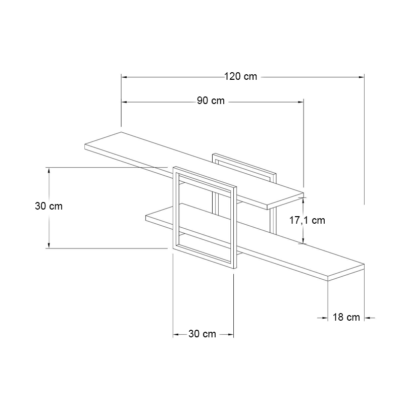 GP052-02132-3 Ραφιέρα τοίχου Mone Megapap χρώμα λευκό - μαύρο 120x18x30εκ.