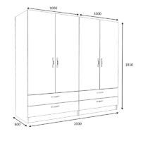 Ντουλάπα ρούχων Victoria Megapap τετράφυλλη με συρτάρια χρώμα φυσικό οξιάς 200x60x181εκ.