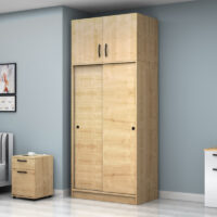 GP100-01052-2 Ντουλάπα ρούχων Regio Megapap δίφυλλη συρόμενη με πατάρι χρώμα φυσικό οξιάς 100x60x240εκ.