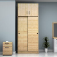 GP100-01052-3 Ντουλάπα ρούχων Regio Megapap δίφυλλη συρόμενη με πατάρι χρώμα φυσικό οξιάς 100x60x240εκ.