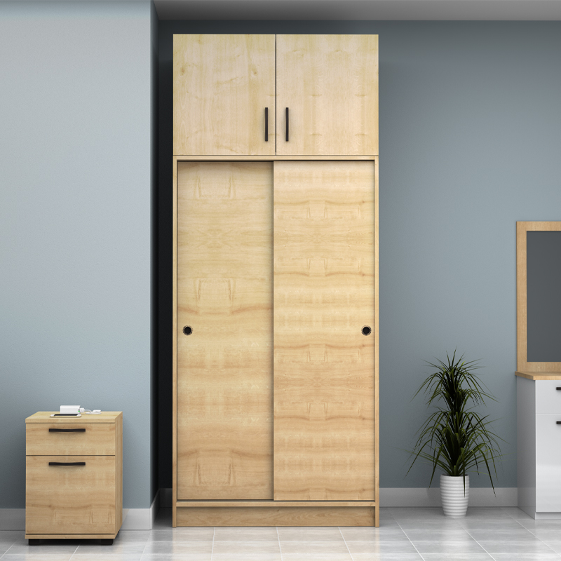 GP100-01052-3 Ντουλάπα ρούχων Regio Megapap δίφυλλη συρόμενη με πατάρι χρώμα φυσικό οξιάς 100x60x240εκ.