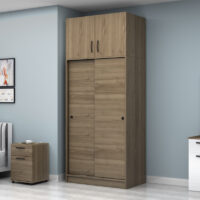 GP100-01053-2 Ντουλάπα ρούχων Regio Megapap δίφυλλη συρόμενη με πατάρι χρώμα καρυδί 100x60x240εκ.