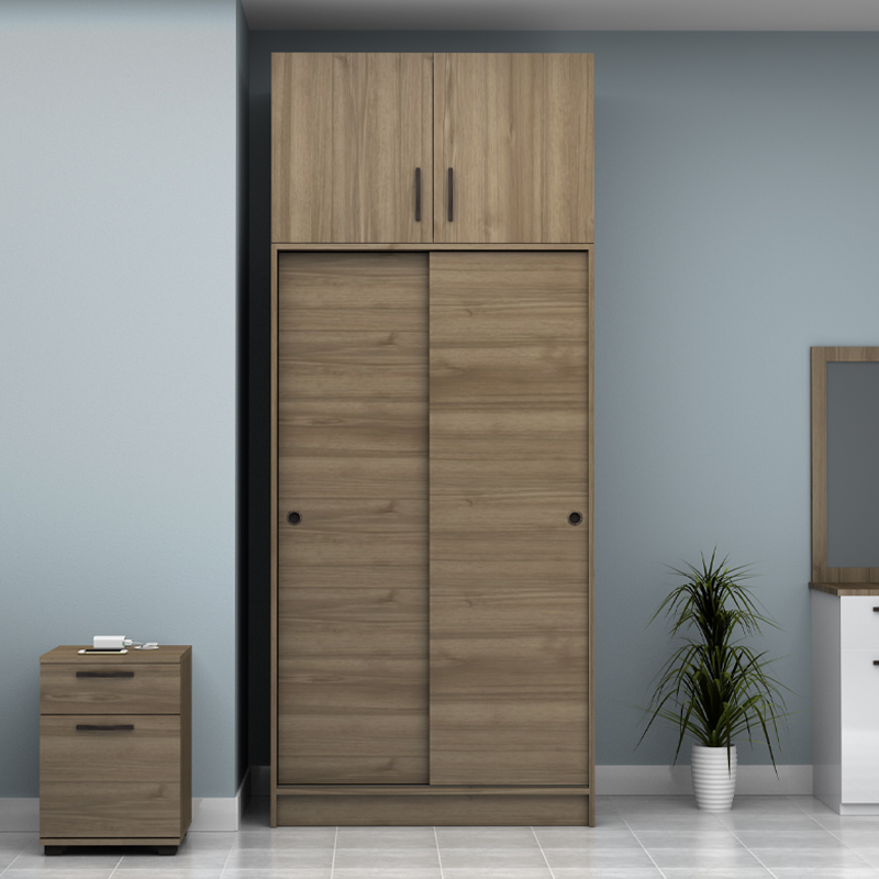 GP100-01053-3 Ντουλάπα ρούχων Regio Megapap δίφυλλη συρόμενη με πατάρι χρώμα καρυδί 100x60x240εκ.