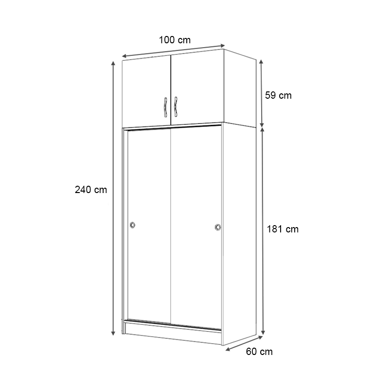 GP100-01053-4 Ντουλάπα ρούχων Regio Megapap δίφυλλη συρόμενη με πατάρι χρώμα καρυδί 100x60x240εκ.