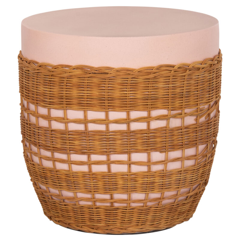 ΒΟΗΘΗΤΙΚΟ ΤΡΑΠΕΖΙ VILHENA HM18166 FIBER CEMENT ΡΟΖ-RATTAN ΦΥΣΙΚΟ Φ44.5x45Υεκ.