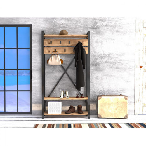 epiplo-eisodoy-fb9894301-natural-wood-ma ΕΠΙΠΛΟ ΕΙΣΟΔΟΥ HM8943.01 NATURAL WOOD & ΜΑΥΡΟ 90x34x180 εκ.