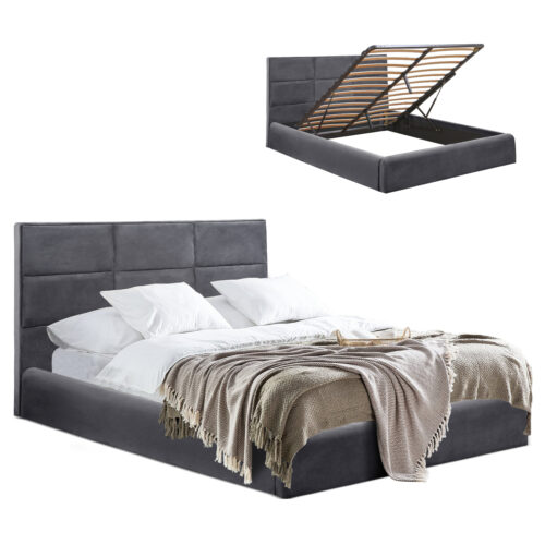 krebati-beloydo-gkri-me-apothikeytiko-ch ΚΡΕΒΑΤΙ BRILEY ΒΕΛΟΥΔΟ ΓΚΡΙ ΜΕ ΑΠΟΘΗΚΕΥΤΙΚΟ ΧΩΡΟ 160x200 εκ HM583.01