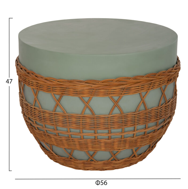 ΤΡΑΠΕΖΙ ΣΑΛΟΝΙΟΥ VILHENA HM18165 FIBER CEMENT ΠΡΑΣΙΝΟ-RATTAN ΦΥΣΙΚΟ Φ56x47Υεκ.
