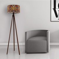 Φωτιστικό δαπέδου Rosling Megapap Mdf/ύφασμα Pvc χρώμα καρυδί - πολύχρωμο 38x38x140εκ.